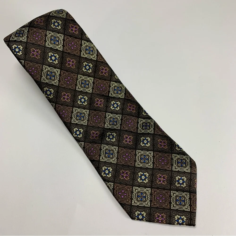 Hi-Tie‎ Tie Men's 100% Silk Brown Tone Geometric 3.25